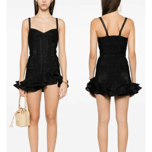 Charo Ruiz Cherrie Ruffle Trim Mini Dress Black With Eyelet Detail Women's Small